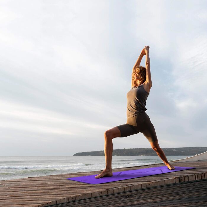 Йога-мат Yoga World Alignment, нековзкий TPE, екологічний, для пілатесу та домашніх тренувань, товстий, фіолетовий, 183x66 см