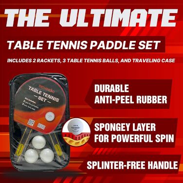 Набір для пінг-понгу: 2 ракетки преміум-класу, 3 зіркових м'ячі, компактний кейс | Набір для настільного тенісу