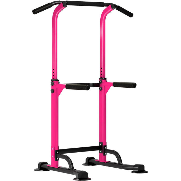 SDHYL Комплекс для тренувань Power Tower: турнік, бруси для віджимань, петлі для підтягувань, регульована висота, тренажер для пресу та спини. Підходить для початківців та професіоналів. Рожевий/Чорний