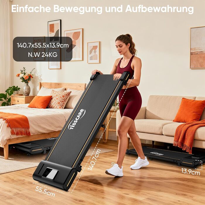 Біговий доріжки TISSCARE для дому та офісу: тихий тренажер для ходьби з регулюванням нахилу, LED-дисплеєм, вагою до 130 кг та швидкістю 1-6 км/год (без ручки).