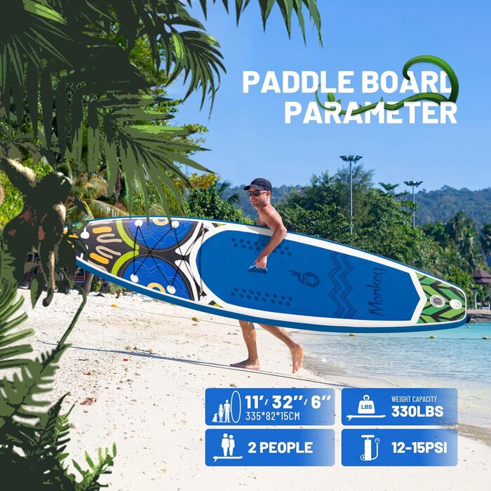 Надувна SUP-дошка Funwater 335x82x15 см для дорослих і дітей з насосом, веслом, плавниками, водонепроникним чохлом для телефону та страховочним шнуром