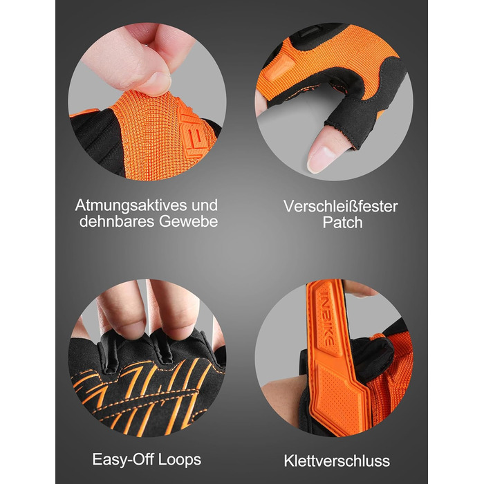 Рукавички Inbike для їзди на велосипеді, хаф-фінгери, захист пальців TPR та SCR, зелені (помаранчеві, M)