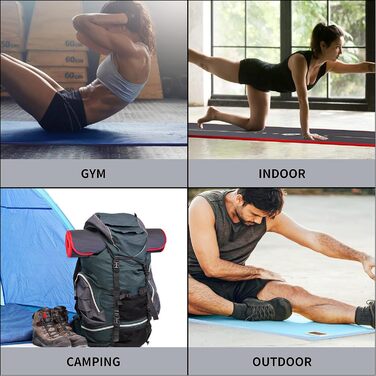 PROIRON Килимок для гімнастики та йоги, тренувальний килимок для дому, 183x66x1 см, чорний/червоний