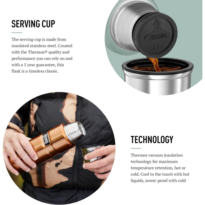 Термос Thermos Stainless King 470 мл багатоцільовий, оригінальний стиль, для подорожей і щоденного використання, ізольована пляшка або термокружка