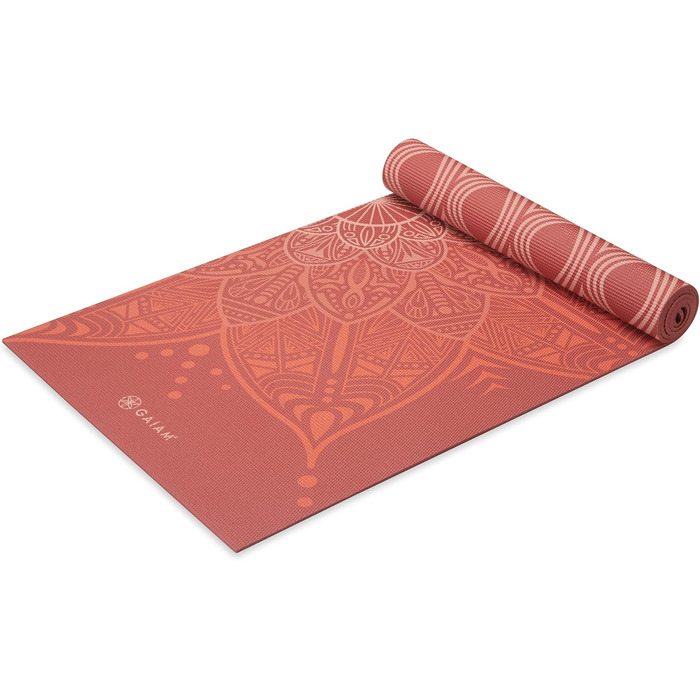 Килимок для йоги Gaiam Premium 6 мм з двостороннім малюнком, двошаровий, нековзний, для йоги, пілатесу та вправ на підлозі (172,7 x 61 x 6 мм), з малюнком квіти