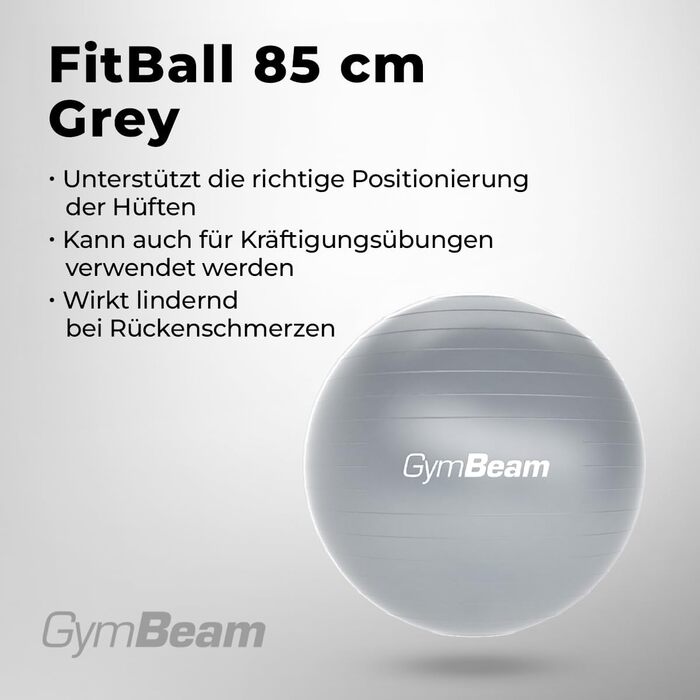 Гімнастичний м'яч GymBeam 85 см з насосом, сірий – для стабільності, зміцнення, профілактики та полегшення болю в спині