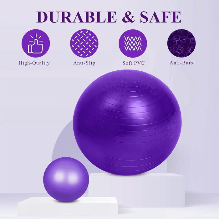 Фітбол Flintronic 55/65 см з насосом, для йоги, фітнесу, вагітності та пілатесу. Анти-вибух, товстий, фіолетовий