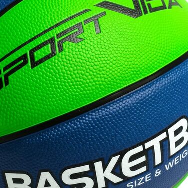 Баскетбольний м'яч SportVida, розмір 7 - для гри в залі та на вулиці, з преміум-шкіри PU - антиковзкий вуличний м'яч для бетону та залу - офіційний розмір змагань (75-78 см) (зелений та синій)