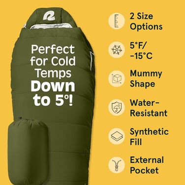 Спальний мішок Retrospec Dream 5°C, Мумія, для кемпінгу, Wacholder, Long