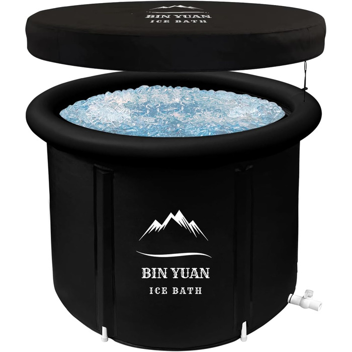 Тонна для криотерапії B&Y для спортсменів з кришкою, 90см Ø, 477L, портативна, чорна, для внутрішнього та зовнішнього використання