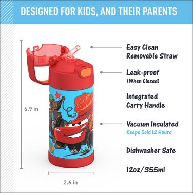 Дитяча термопляшка зі сталі Thermos Funtainer з трубочкою, вакуумна ізоляція, 355 мл, чорна