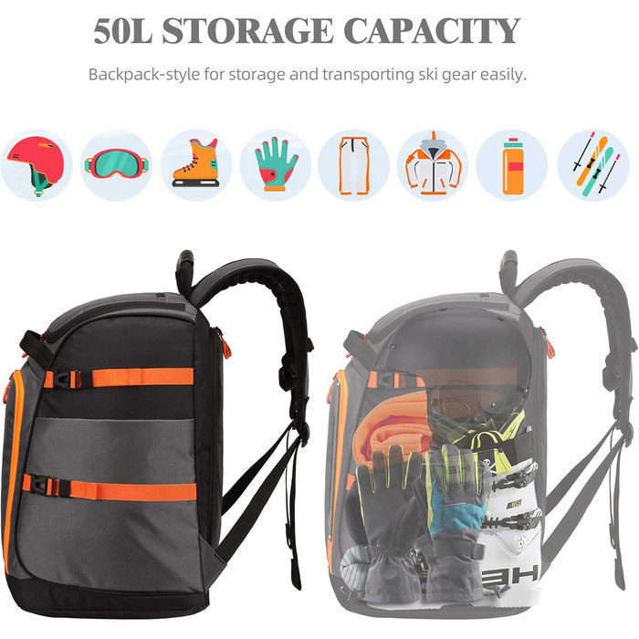 Сумка для сноуборду/лиж TurnWay | Для зберігання та транспортування спорядження, куртки, шолома, маски, рукавиць та аксесуарів. Колір: сіро-помаранчевий