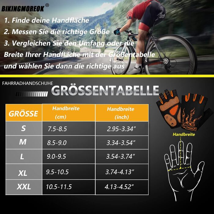 Велосипедні рукавички BIKINGMOREOK для чоловіків та жінок, дихаючі, з амортизацією, неслизькі, MTB, Mountainbike, Unisex (Помаранчевий, S)