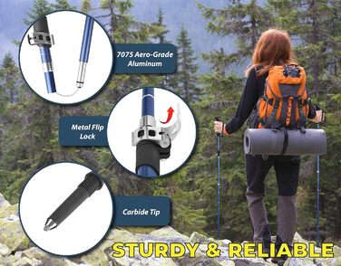 Trekology Trekz SE ультралегкі складані трекінгові палиці для ходьби, розсувні, для жінок, чоловіків і літніх, тростина для кемпінгу та хайкінгу