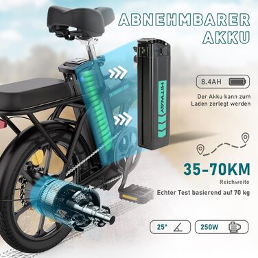 Електровелосипед HITWAY 16'' складаний, 250W, 36V 8,4Ah, до 70 км, міський для чоловіків і жінок, чорний