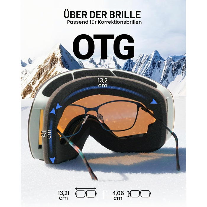 Лижні окуляри Meeloog безрамкові OTG для сноуборду, антифог, захист UV400, унісекс (сіра рама, Revo blue лінзи Vlt 20.29%)