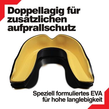 Захисна капа Knox Sport для дорослих, дітей та підлітків – захист рота для контактних видів спорту (бокс, єдиноборства, футбол, баскетбол, хокей та ін.) (11+ років, чорний/золотий)