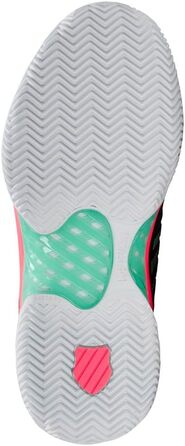 Жіноче тенісне взуття K-Swiss Hypercourt Express 2 Clay, чорно-біле, неоново-м'ятне, 34.5 EU