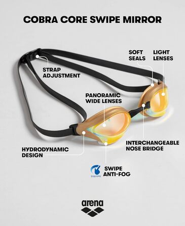 Окуляри для плавання ARENA Cobra Core Swipe Mirror, дзеркальні, унісекс, купер-жовті, для дорослих