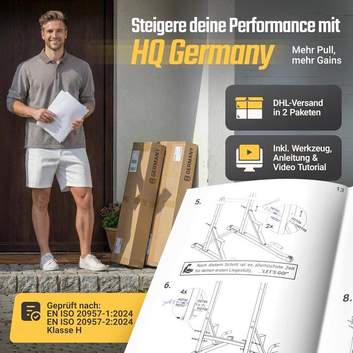 Багатофункціональна турнікова станція HQ Germany Power Tower 8-в-1 з регулюванням висоти, посиленими ручками та підніжками для вправ вдома