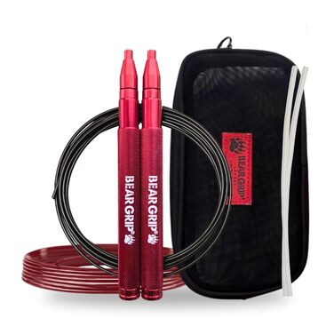 Спортивний стрибкун BEAR GRIP Elite Speed — швидкісна скакалка з антиковзаючими ручками для кросфіту, MMA, боксу та HIIT тренувань, регульована, червона