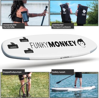 Надувний SUP Board Funky Monkey® | 335x84x15 см | Комплект з веслом, насосом та водонепроникним мішком | Для початківців та професіоналів