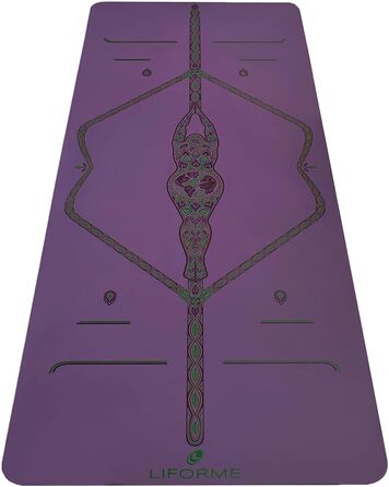 Yogamat Liforme з принтом – система вирівнювання, нековзна, екологічна, біорозкладна, стійка до поту, довга, широка та товста (фіолетовий)