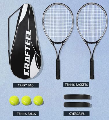 Набір тенісних ракеток 2 шт. для сім'ї та початківців, 27 дюймів, для гри на відкритому повітрі