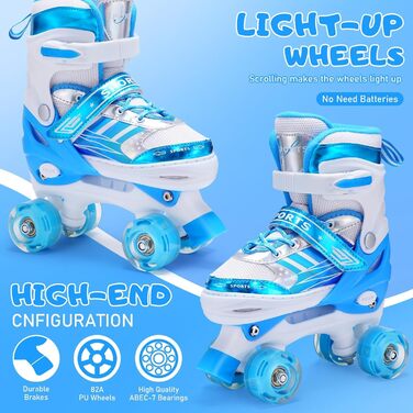 Дитячі ролики Kinder Rollschuhe для дівчаток та хлопчиків, регульовані, 8 коліс зі світлом, роликові ковзани для малюків, початківців, для використання в приміщенні та на вулиці (M (EU32-36), Bleu)