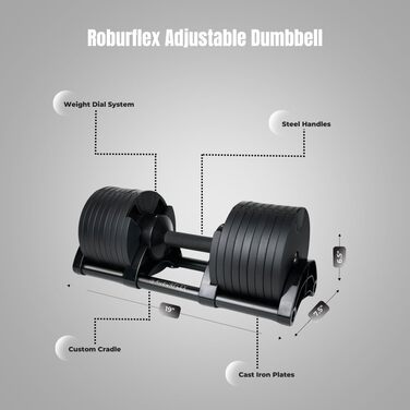 Регульована гантеля NUOBELL від ROBURFLEX, 36,3 кг, чорна, для фітнесу, силових тренувань і домашнього спортзалу