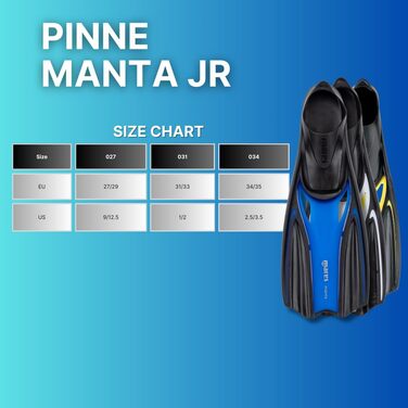 Ласти Mares Manta Junior для дітей, сині, 31/33 – комфортні та продуктивні