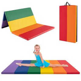 М'який килимок для гімнастики COSTWAY 180x120 см, складаний, з PU, з ручкою для перенесення - для фітнесу, спорту, дому, дітей та дорослих (Багатокольоровий)