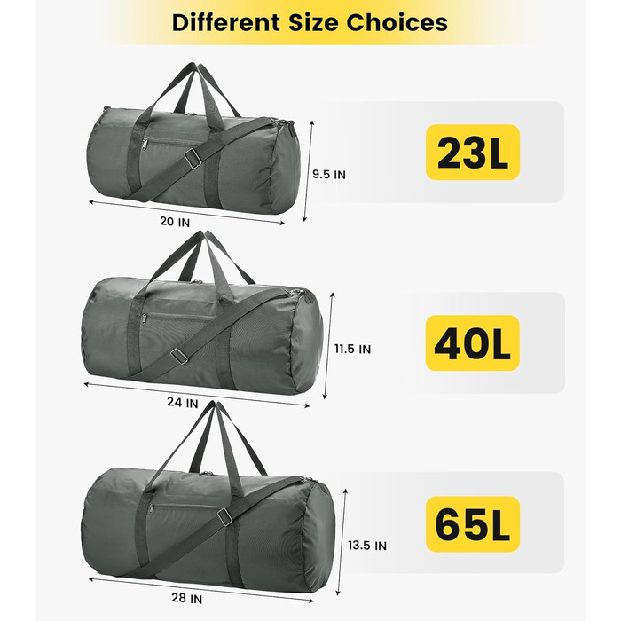 Спортивна сумка Vorspack для чоловіків та жінок — водонепроникна складна дорожня сумка для подорожей, спортзалу та ручної поклажі, сіра, 28 дюймів
