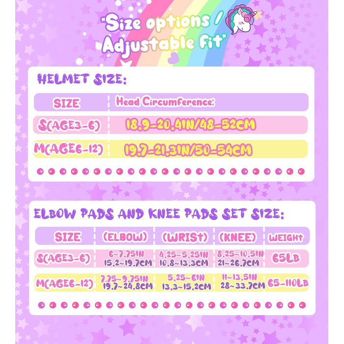 Дитячий шолом Einhorn для дівчаток з наколінниками. Захист для роликів, скейта, велосипеда. Розмір S (3-6 років).