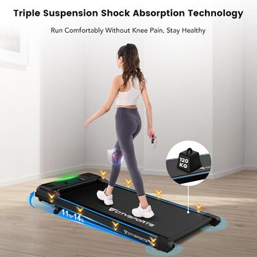 CITYSPORTS Біговий тренажер з регулюванням нахилу, Walking Pad з LED-дисплеєм та світловим ефектом, 1-6 км/год, для дому та офісу, з пультом керування (Blue)