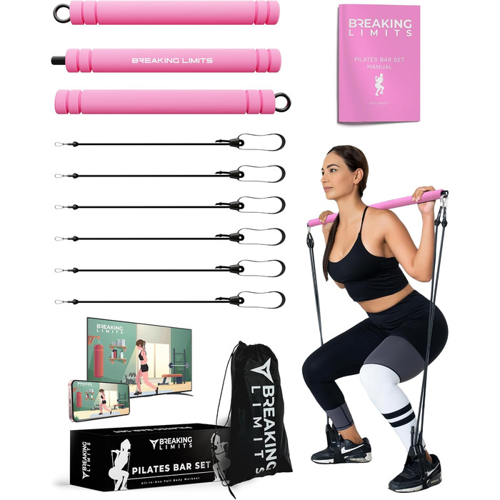 Набір для пілатесу Breaking Limits: регульована стійка + 6 еластичних стрічок для фітнесу вдома. Сталь, піна, нековзний ремінь