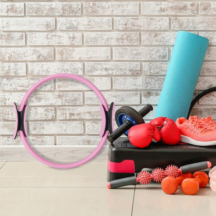 Кільце для пілатесу з вправами, подвійний хват, з м'якою обшивкою, фітнес-кільце для йоги, скловолокно, діаметр 37 см, чорний, 1 шт. рожевий