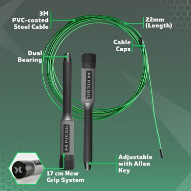 Picsil Sphinx Speed Rope – легке та міцне скакалка для кроссфіту, фітнесу, боксу, професійна скакалка з подвійним підшипником, високоякісні матеріали, чорна