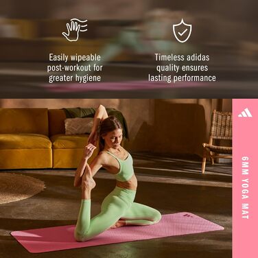 Килимок для йоги Adidas 6 мм, протиковзаючий, з перероблених матеріалів (176 x 61 см), Pink Fusion