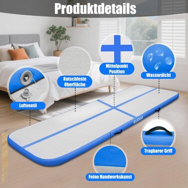 Надувна гімнастична матка (килимок) для дому, вулиці, фітнесу, йоги, тренувань, челедингу та водного спорту, 10 см заввишки, з антиковзким покриттям, 3м/4м/5м