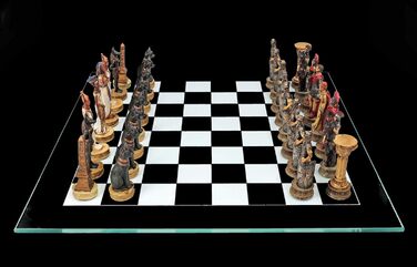 Шахи Єгиптян проти Римлян, кольорові, ручної роботи - набір шахів зі скляною дощечкою та фігурами, Антична історія