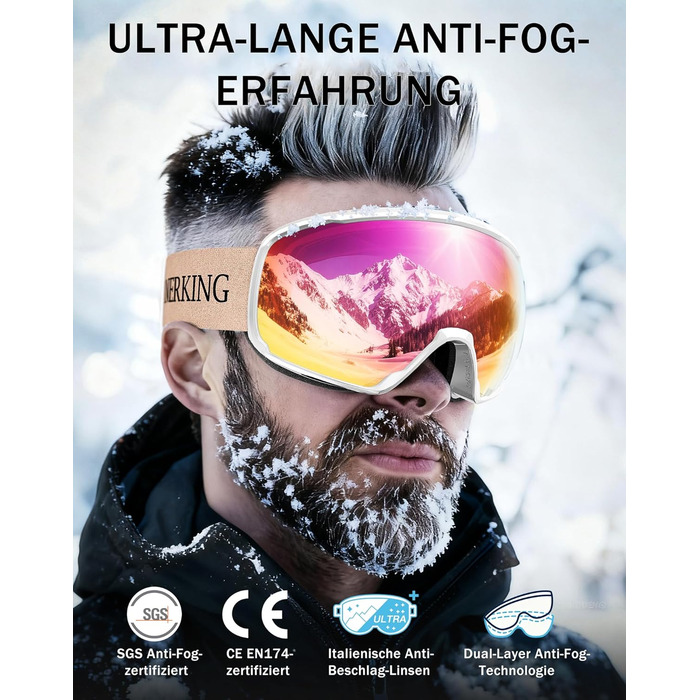 Окуляри гірськолижні Innerking OTG, Anti-Fog & UV400, для корекції зору з подвійним склом, чоловічі/жіночі/підліткові, для катання на лижах та сноуборді A1 – Чорний/Срібний (VLT 11 %) (A3 – Білий/Рожевий (VLT 46 %))