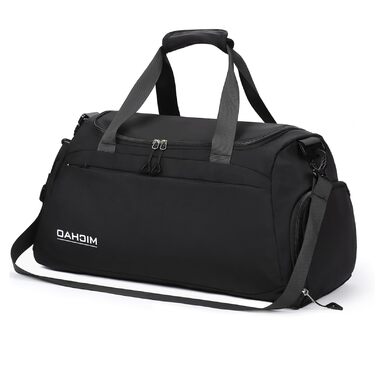 Спортивна сумка для подорожей з відділенням для взуття та вологих речей, водонепроникна дорожня сумка для чоловіків та жінок, 48x23x27 см, ретро-чорна