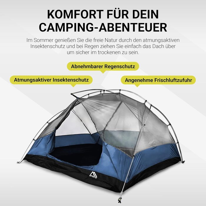 Намет MSPORTS Campingzelt Professional 3-місний, синій - водонепроникний, вітростійкий купольний намет 237x134 см