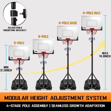 Регульований баскетбольний кошик на стійці для дітей та підлітків, Outdoor/Indoor, Комплект з м'ячем та насосом