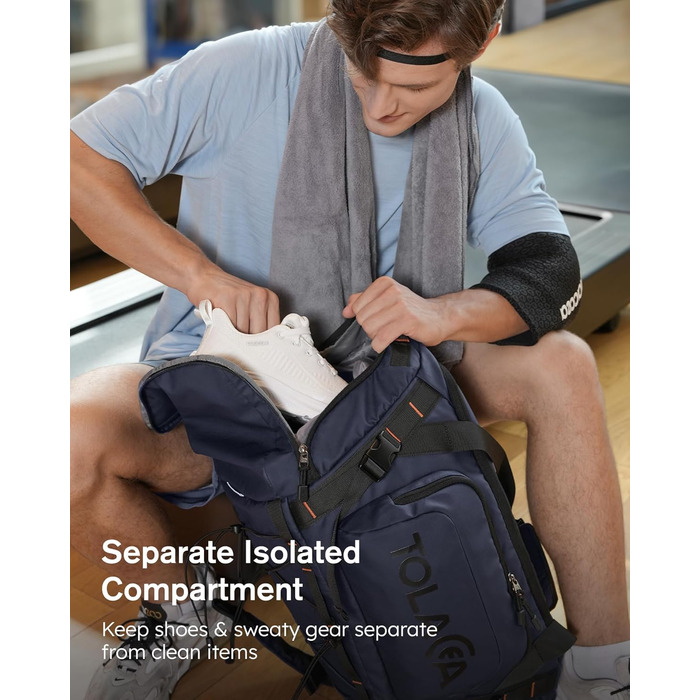 Спортивна сумка-рюкзак Tolaccea для чоловіків та жінок – велика дорожня сумка з відділенням для взуття, мокрою білизною та ноутбуком (15,6') – водонепроникна сумка-мішок для відпочинку, фітнесу, спорту та подорожей (Темно-синій, 40L)