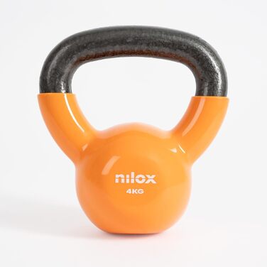 Kettlebell Nilox 4 кг для фітнесу та дому, зручна ручка, плоска основа, чавунний корпус