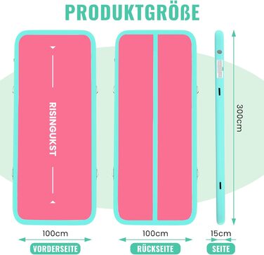 Гімнастичний надувний мат Air Matte Track, 300x100x15 см, зелено-рожевий, з насосом