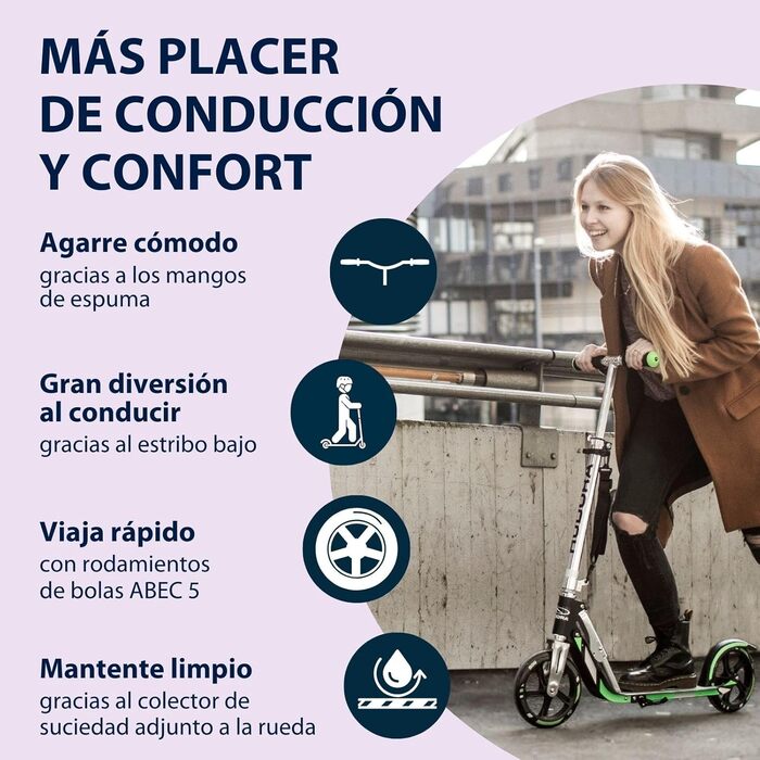 Самокат HUDORA BigWheel 205 алюмінієвий, складаний, міський, для дітей та дорослих, до 100 кг, з підніжкою