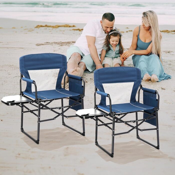 Складний туристичний стілець LEADZM з бічним столиком та відділенням для зберігання, дихаюча спинка, 10 кг, 600D Oxford, металевий каркас, 6x60x9 см, легкий та компактний для відпочинку на природі, риболовлі, фестивалів (1, блакитний)
